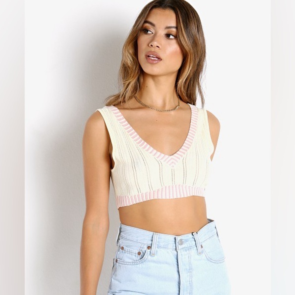For Love & Lemons Rhea Pointelle Crop Tank Buttercup XL
